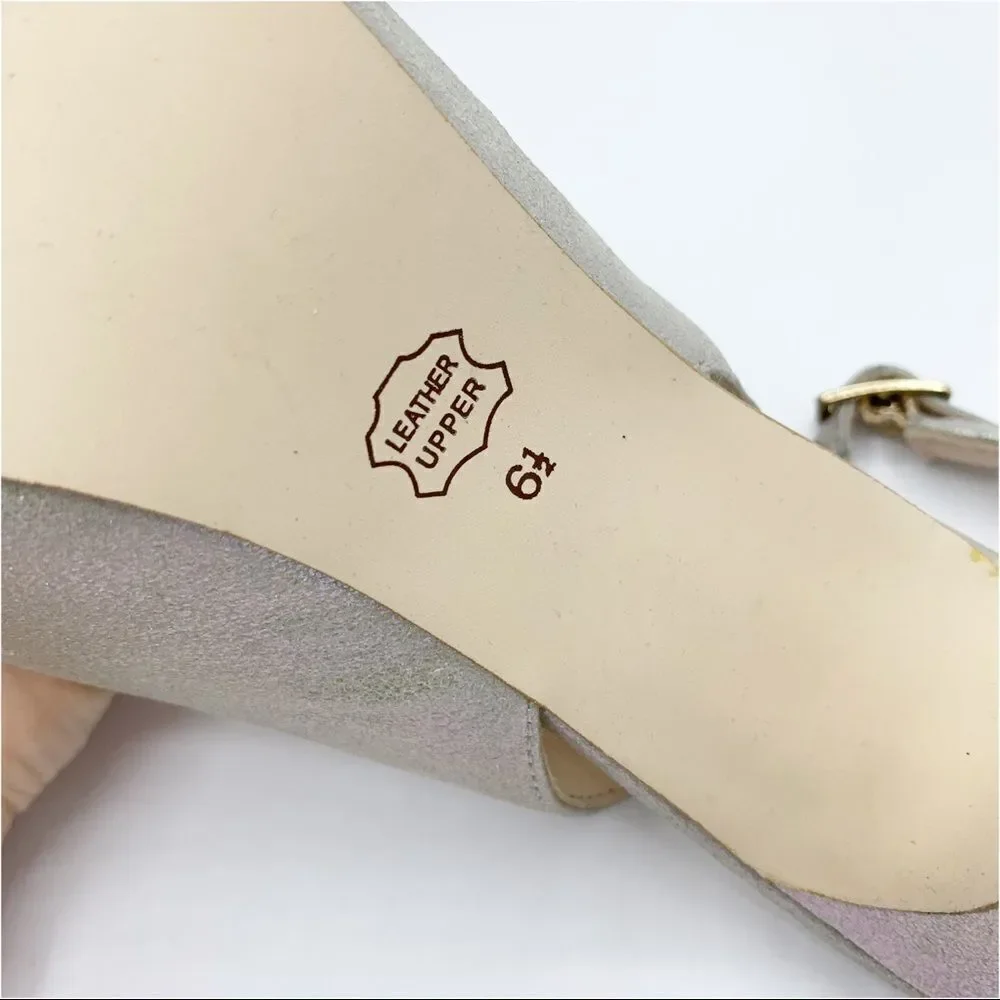 Lulu Townsend‎ Tara Iridescent Silver Sling Back Peep Toe Platform Evening Heels